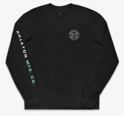 Brixton Crest T-shirt LS Black-off White-jade -Snowboards Verkoop brixton crest t shirt ls black off white jade front 22161