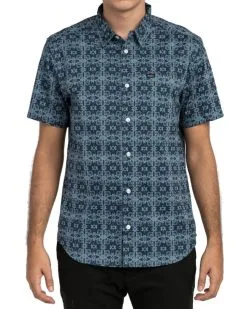 RVCA Vision SS Shirt Dark Denim -Snowboards Verkoop rvca vision ss shirt dark denim front model 20455