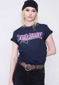 Thrasher Vice Logo T-shirt Navy -Snowboards Verkoop thrasher vice logo t shirt navy front 21857